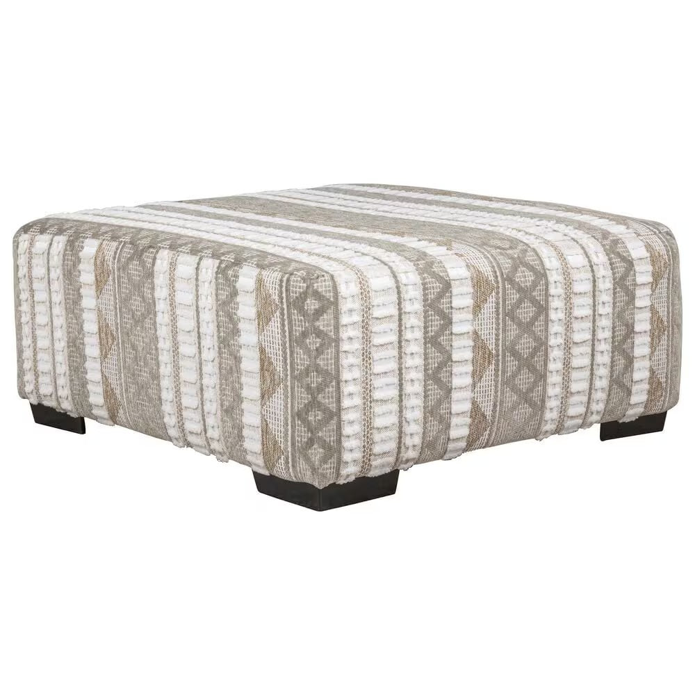 Contemporary Style Solid Wood Form Ottoman With Black Tapered Legs Beige / Ivory