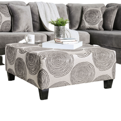 Transitional Style Gray Pattern Finish Square Upholstery Ottoman Oversized Design Bun Legs