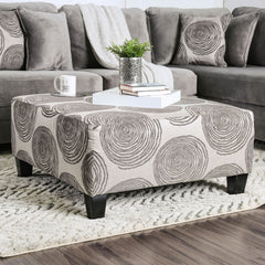 Transitional Style Gray Pattern Finish Square Upholstery Ottoman Oversized Design Bun Legs