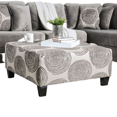 Transitional Style Gray Pattern Finish Square Upholstery Ottoman Oversized Design Bun Legs