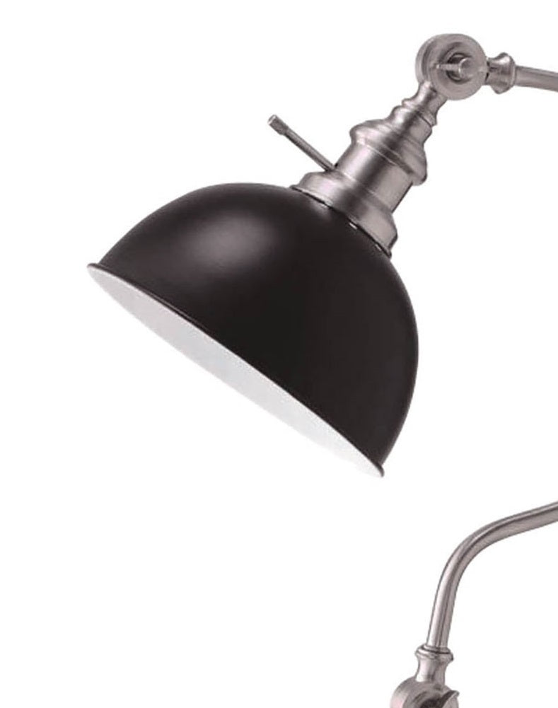 Industrial Style 1pc Table Lamp Stain Nickel Circular Metal Base Curved Stem Lamp