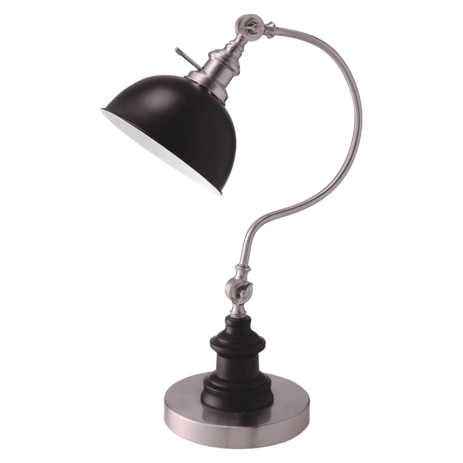 Industrial Style 1pc Table Lamp Stain Nickel Circular Metal Base Curved Stem Lamp