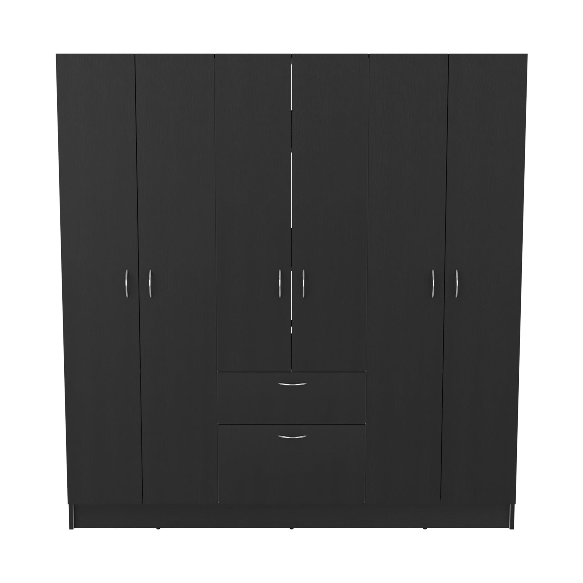 Mitu Six Doors Armoire, Seven Interior Shelves, One Drawer, Rod Black / White