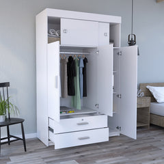 Chile Armoire, Rod, Three Door Cabinet, Two Drawers, Two Superior Adjustable Shelves, Metal Hardware- White