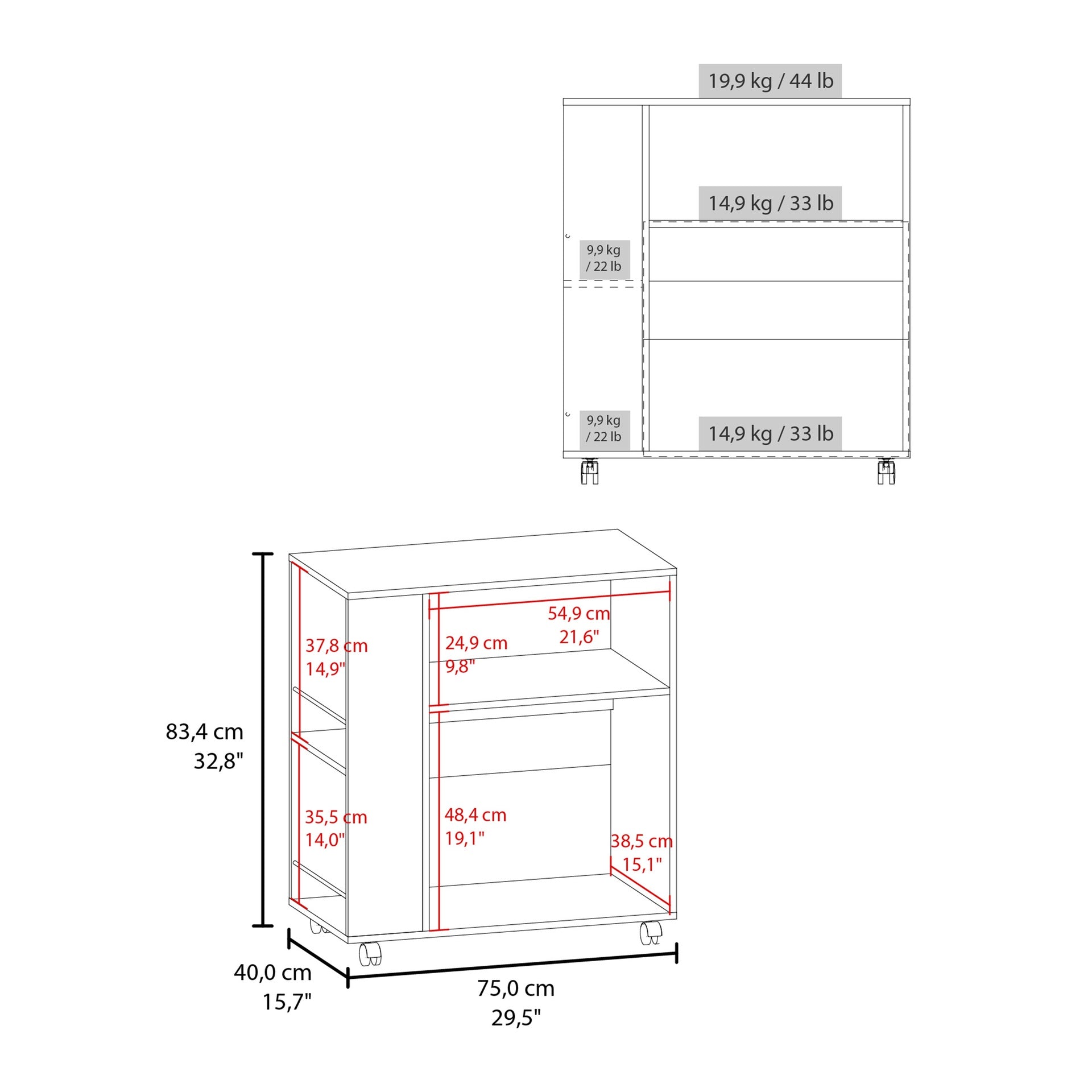 Eldon Two-Door Kitchen Base Cabinet Cart with four Shelves, Side Shelves, Cabinet, Kitchen Storage Black Wengue