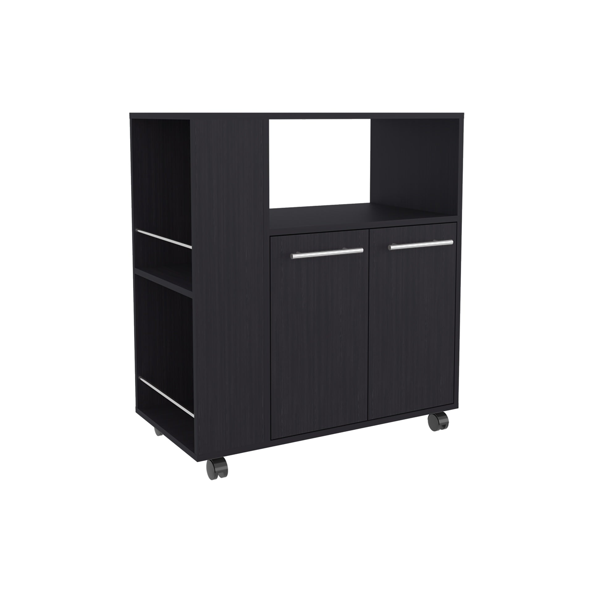 Eldon Two-Door Kitchen Base Cabinet Cart with four Shelves, Side Shelves, Cabinet, Kitchen Storage Black Wengue