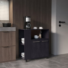Eldon Two-Door Kitchen Base Cabinet Cart with four Shelves, Side Shelves, Cabinet, Kitchen Storage Black Wengue