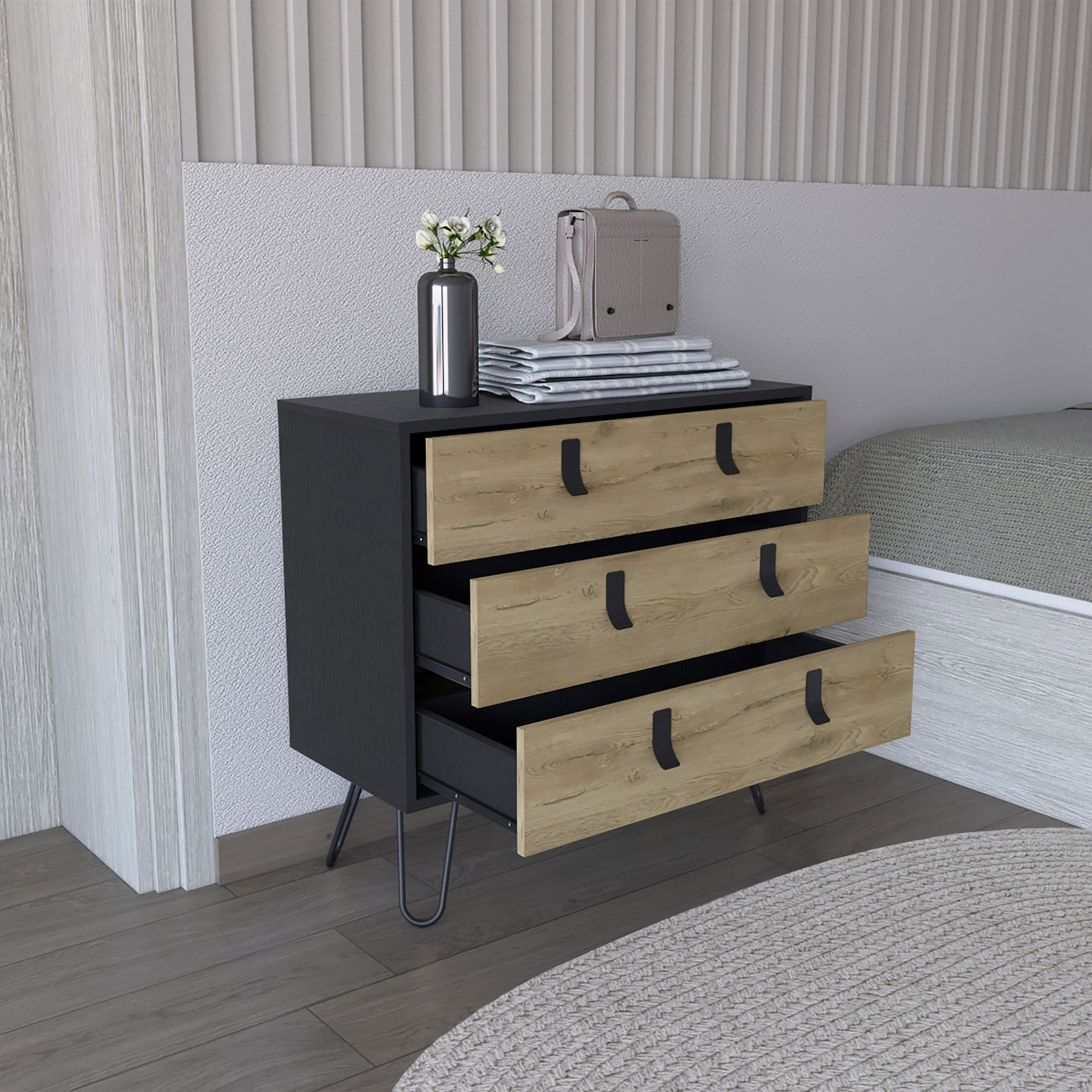 Huna Hairpin Legs Dresser with 3-Drawer Storage