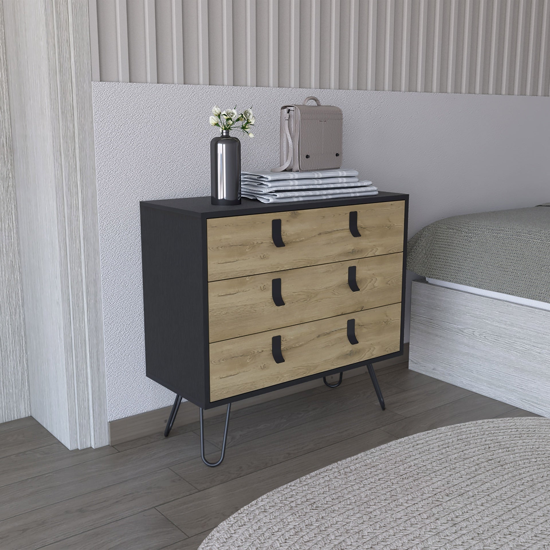Huna Hairpin Legs Dresser with 3-Drawer Storage