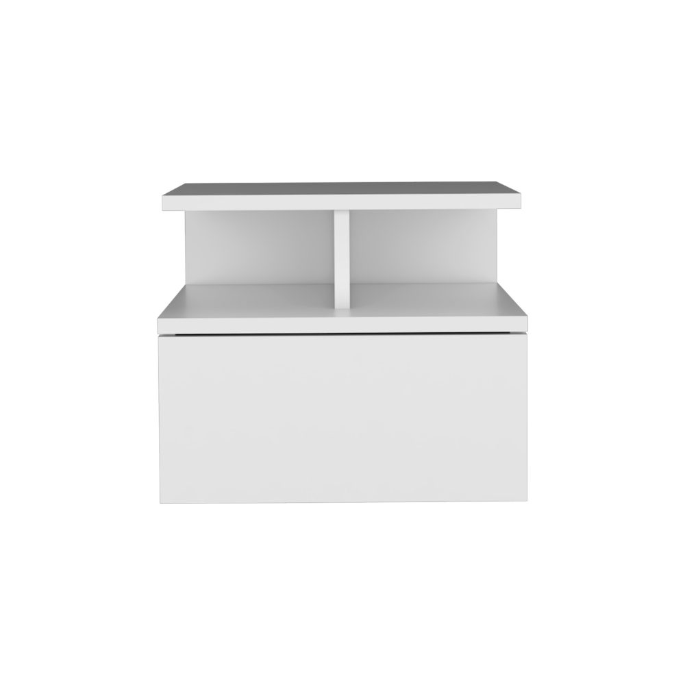 Adele Floating Nightstand , End Table, Side Table Drawer, Open Top Shelves -White