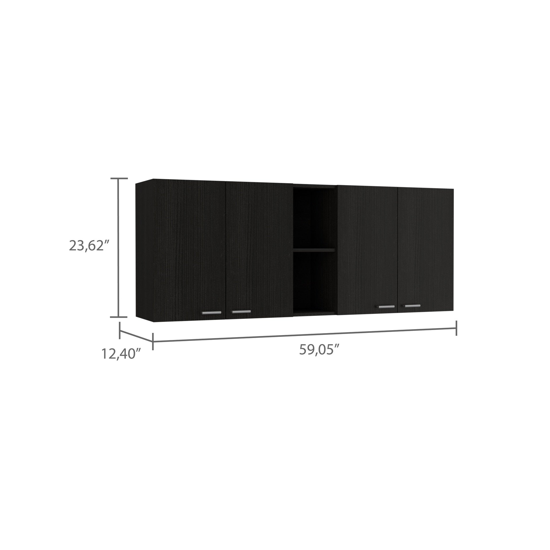 Portofino 150 Wall Cabinet,  Double Door, Two External Shelves, Two Interior Shelves -Black