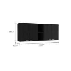 Portofino 150 Wall Cabinet,  Double Door, Two External Shelves, Two Interior Shelves -Black
