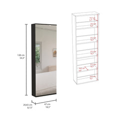 Leto Wall Mounted Shoe Rack With Mirror, Single Door, Capacity For Ten Shoes -Black