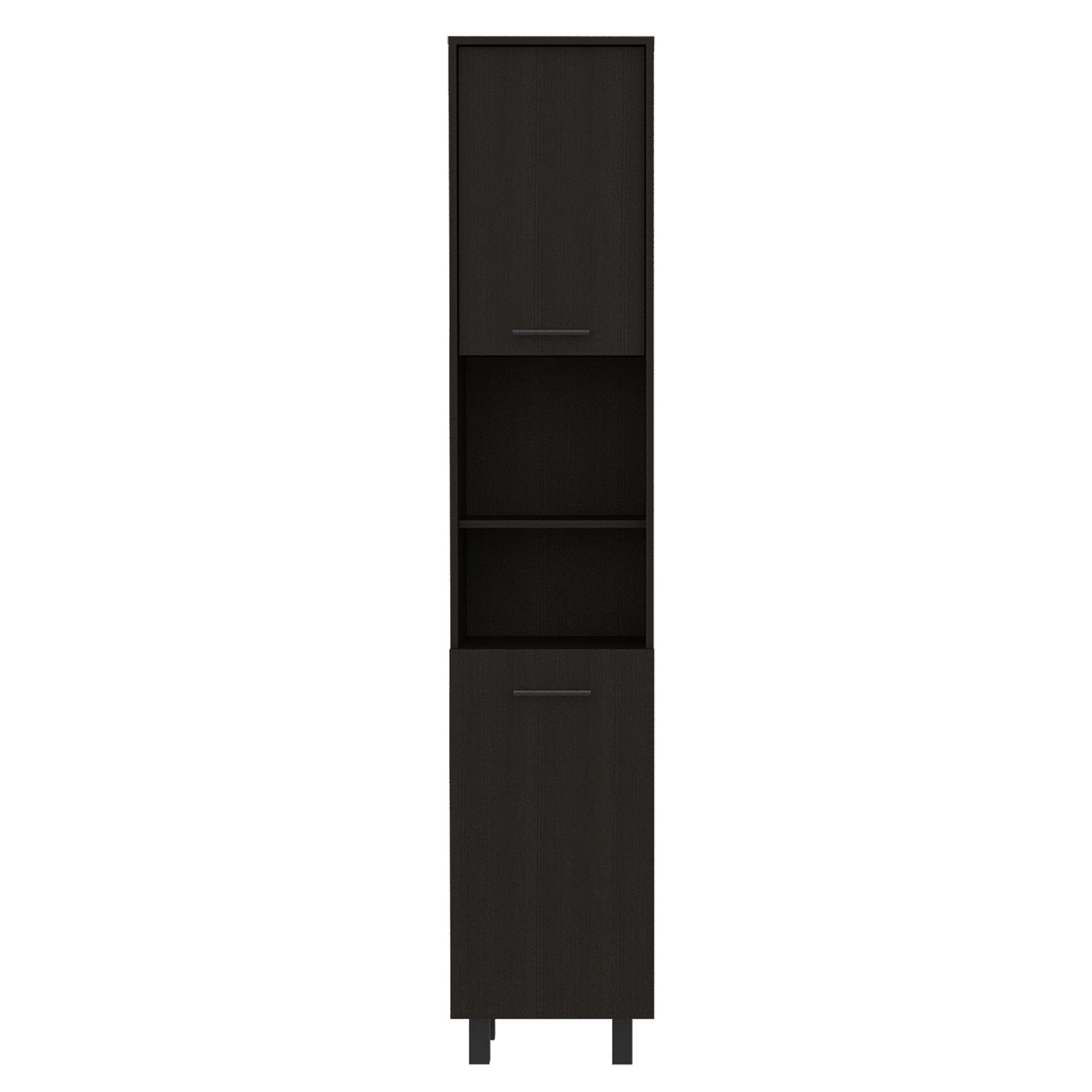 Hobart Pantry, Three Interior Shelves, Two Shelves, Two Cabinets -Black
