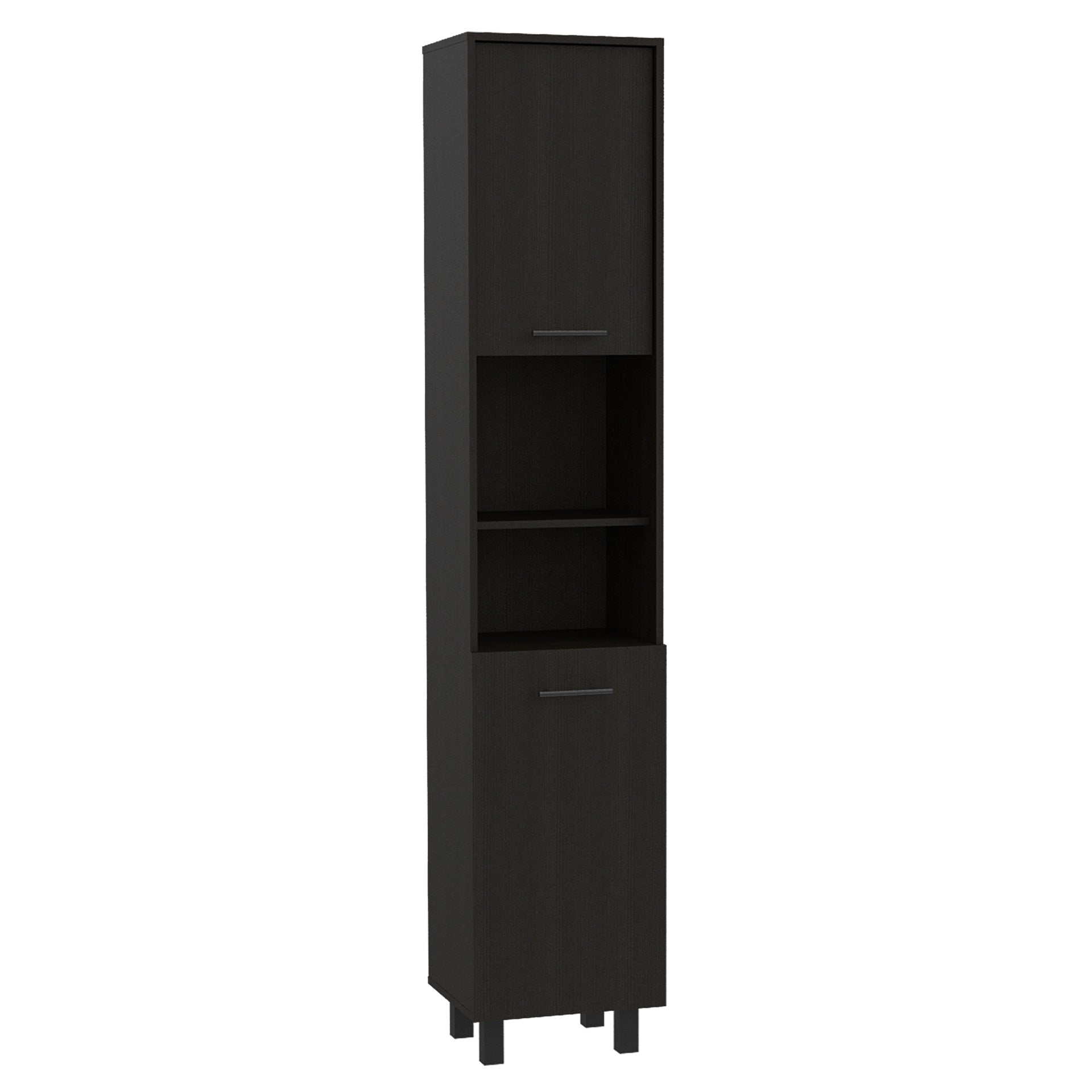 Hobart Pantry, Three Interior Shelves, Two Shelves, Two Cabinets -Black