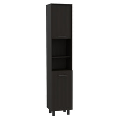 Hobart Pantry, Three Interior Shelves, Two Shelves, Two Cabinets -Black