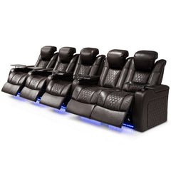 155.5"Power Recliner 5 PC Made WithTop-Grain Nappa,Fully Adjustable Relaxation,Smart Charging,Dynamic RGB LED Lighting,COFFEE