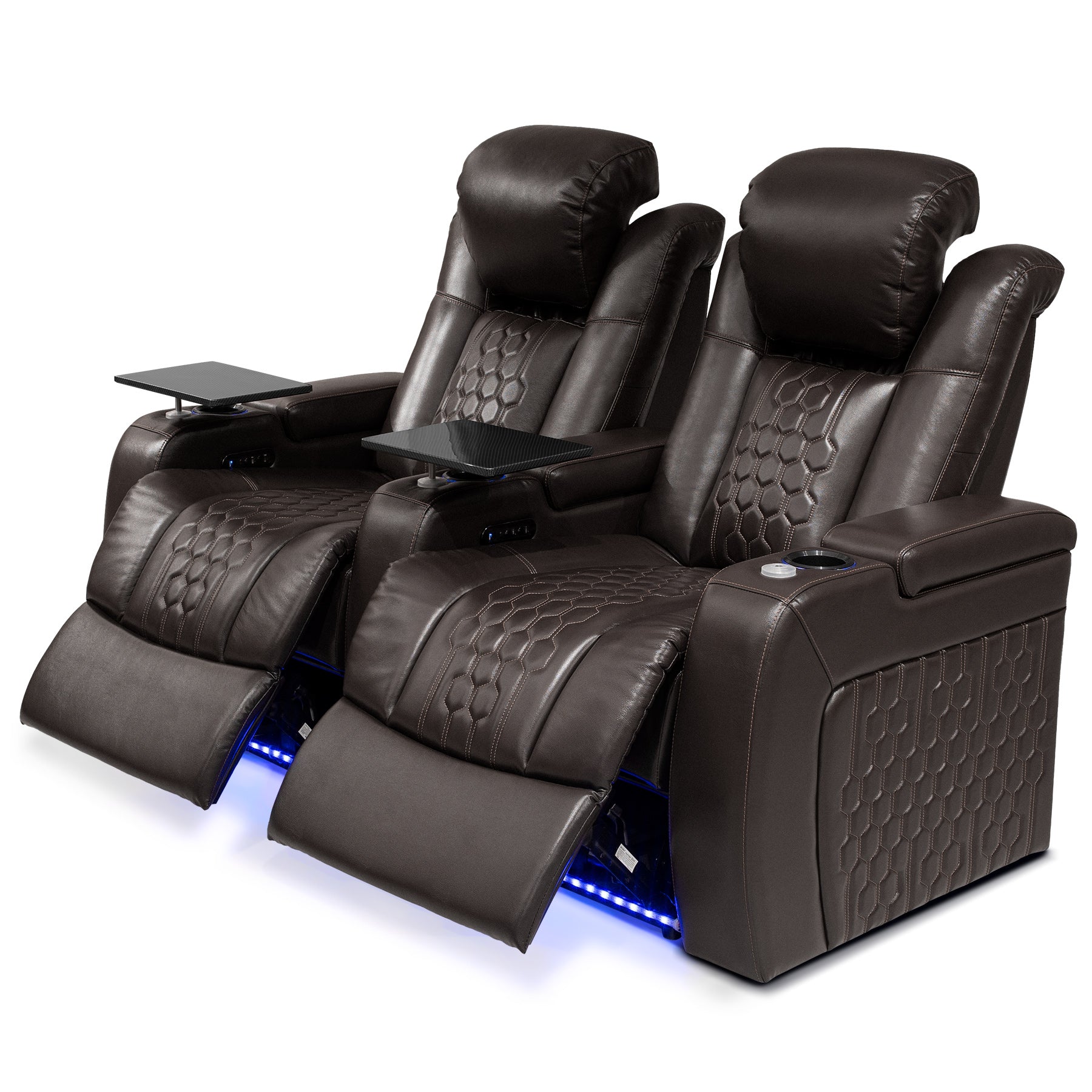 68.9"Power Recliner 2 PC Made WithTop-Grain Nappa,Fully Adjustable Relaxation,Smart Charging,Dynamic RGB LED Lighting,COFFEE