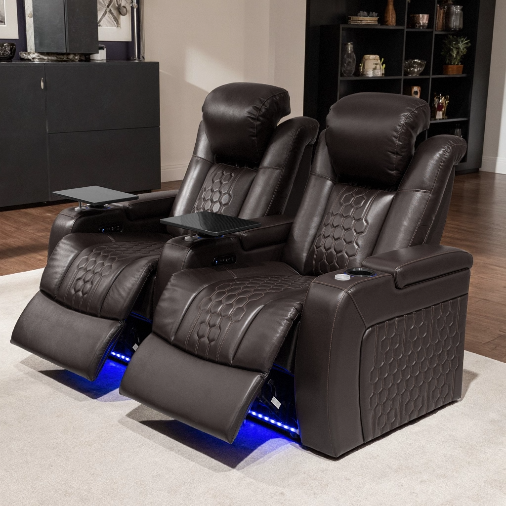 68.9"Power Recliner 2 PC Made WithTop-Grain Nappa,Fully Adjustable Relaxation,Smart Charging,Dynamic RGB LED Lighting,COFFEE