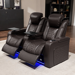 68.9"Power Recliner 2 PC Made WithTop-Grain Nappa,Fully Adjustable Relaxation,Smart Charging,Dynamic RGB LED Lighting,COFFEE