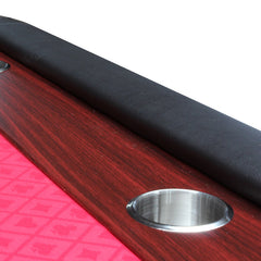 96" Light Series Foldable Poker Table with Wooden Racetrack Felt Stainless Legs Cup Holders Red