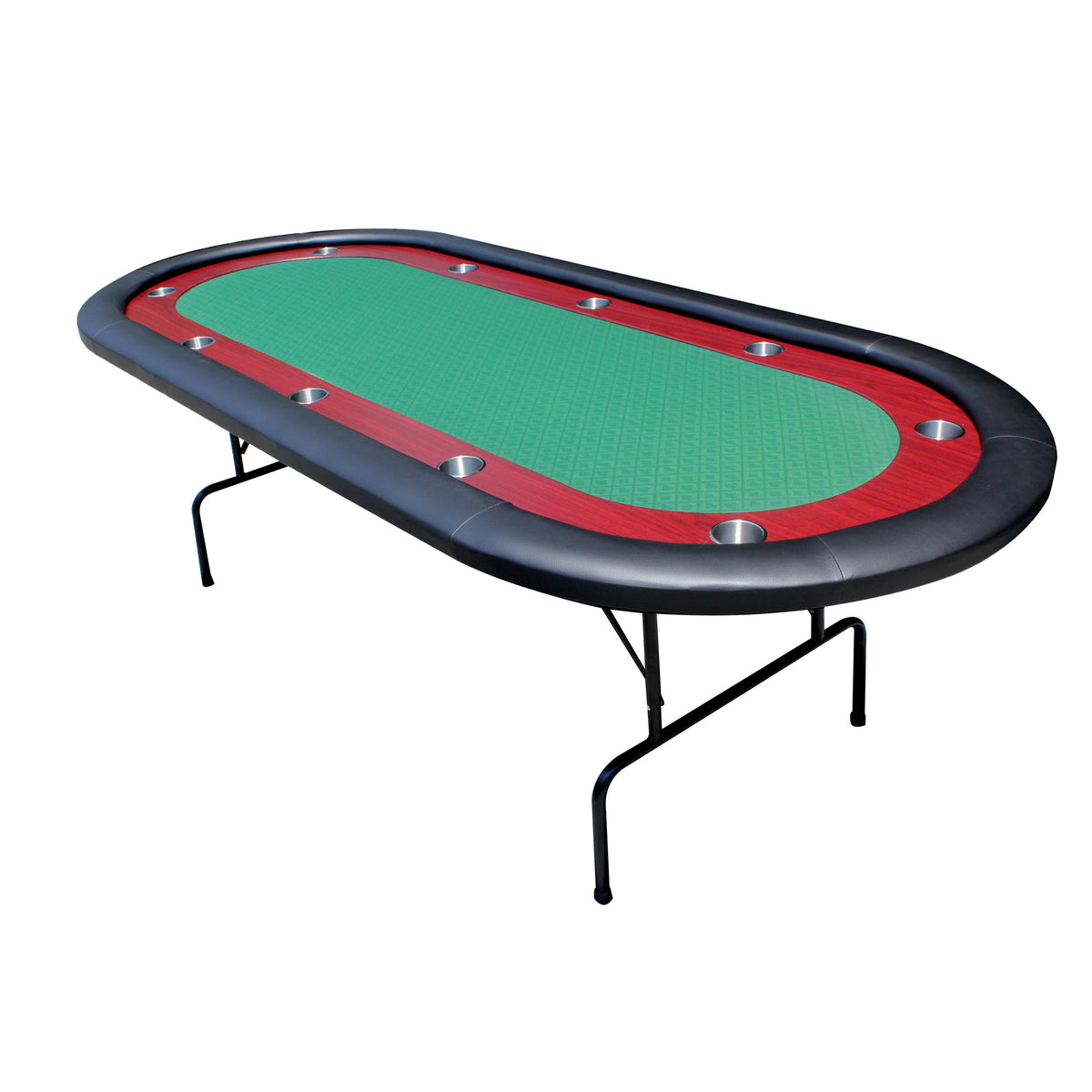96" Light Series Foldable Poker Table with Wooden Racetrack Felt Stainless Legs Cup Holders Green