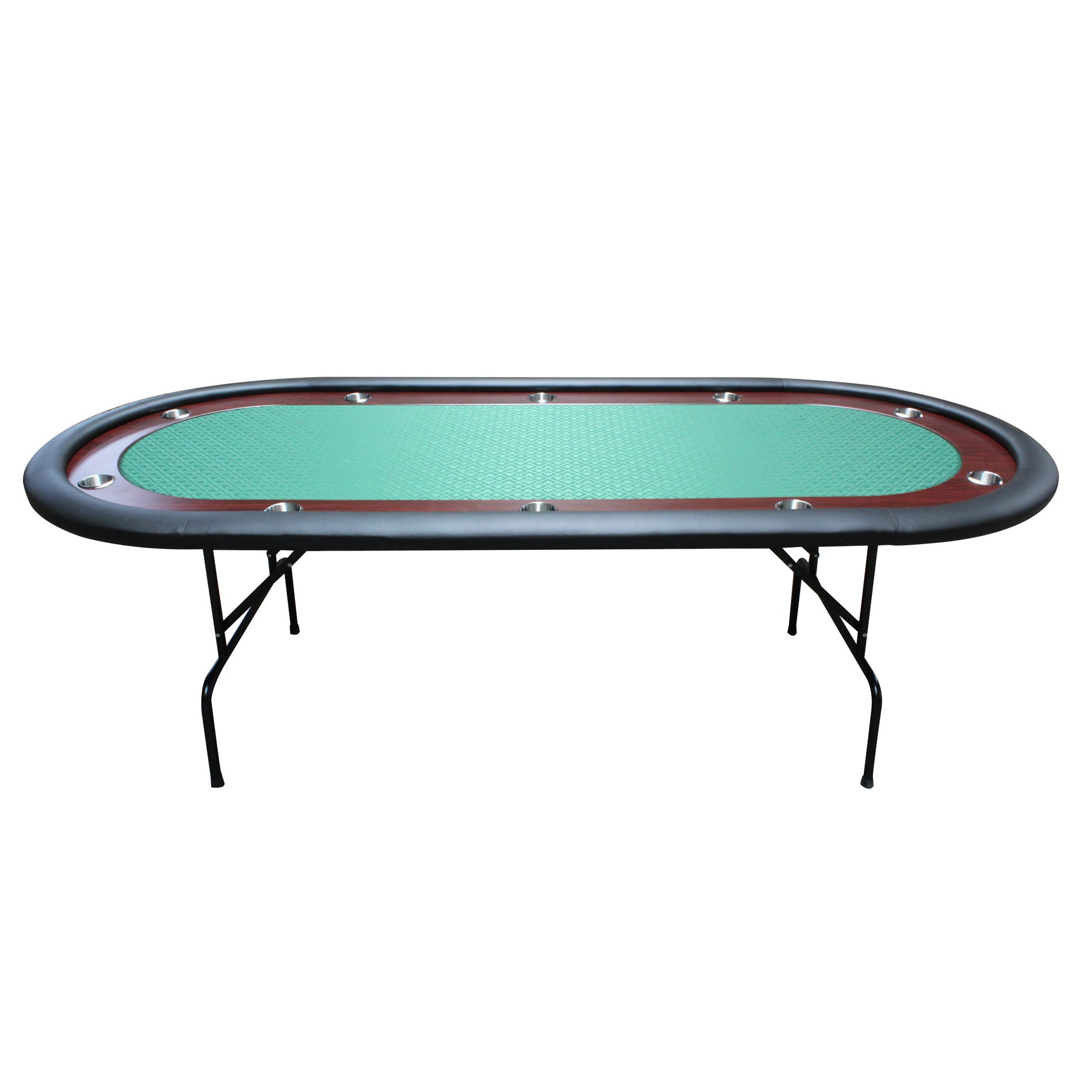 96" Light Series Foldable Poker Table with Wooden Racetrack Felt Stainless Legs Cup Holders Green