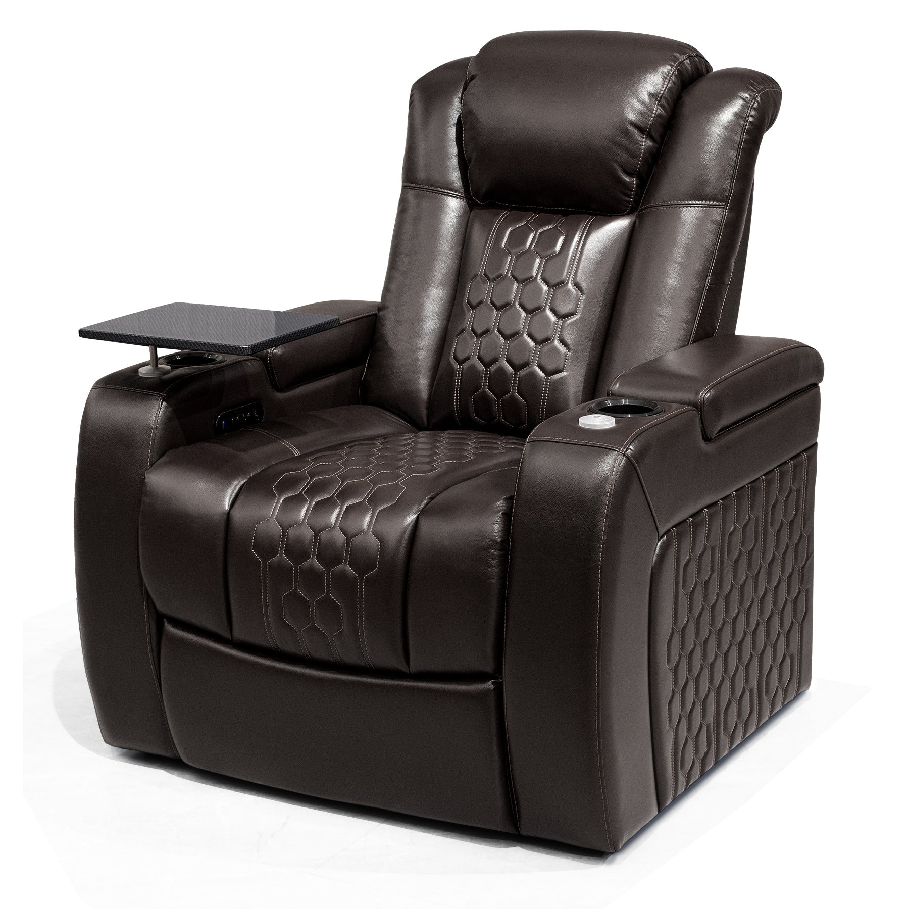 37.8"Power Recliner 1 PC Made WithTop-Grain Nappa,Fully Adjustable Relaxation,Smart Charging,Dynamic RGB LED Lighting,COFFEE