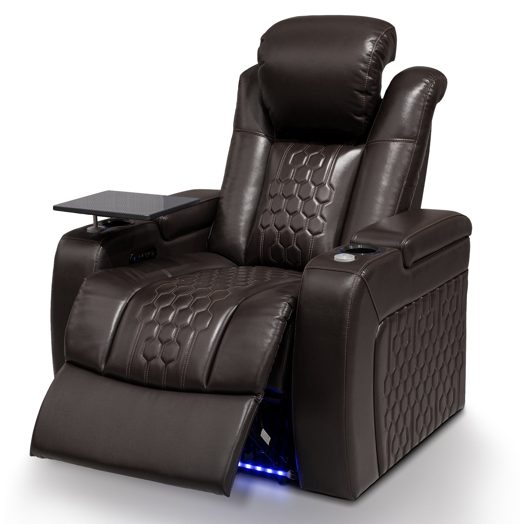 37.8"Power Recliner 1 PC Made WithTop-Grain Nappa,Fully Adjustable Relaxation,Smart Charging,Dynamic RGB LED Lighting,COFFEE