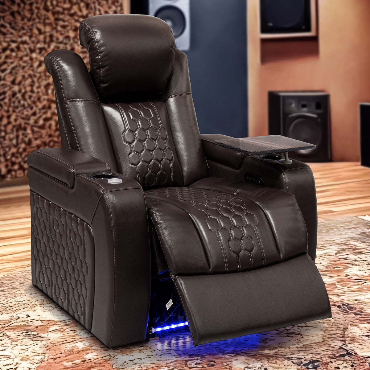 37.8"Power Recliner 1 PC Made WithTop-Grain Nappa,Fully Adjustable Relaxation,Smart Charging,Dynamic RGB LED Lighting,COFFEE