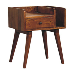 Chestnut Collective Nightstand,1-Drawer, 2 Open-Slots, Nordic Legs, Light Brown