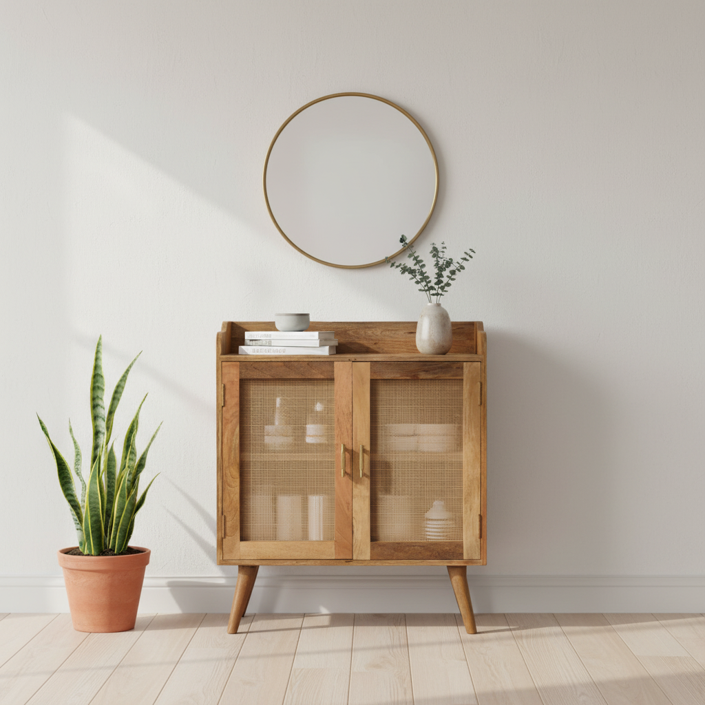 Solid Wood Larissa T-Bar Raised Cabinet, 2 Shelves, Light Brown