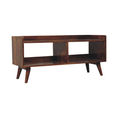 Solid Wood Open-top Chestnut Media Unit, 2 Open Shelves, Nordic Legs, Dark Brown