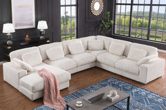 Elodie 155.5"W Beige Corduroy Modular Corner Sectional Sofa with Left-Facing Chaise