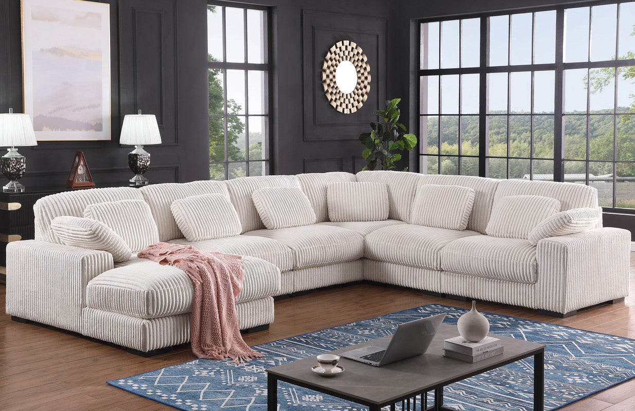 Elodie 155.5"W Beige Corduroy Modular Corner Sectional Sofa with Left-Facing Chaise