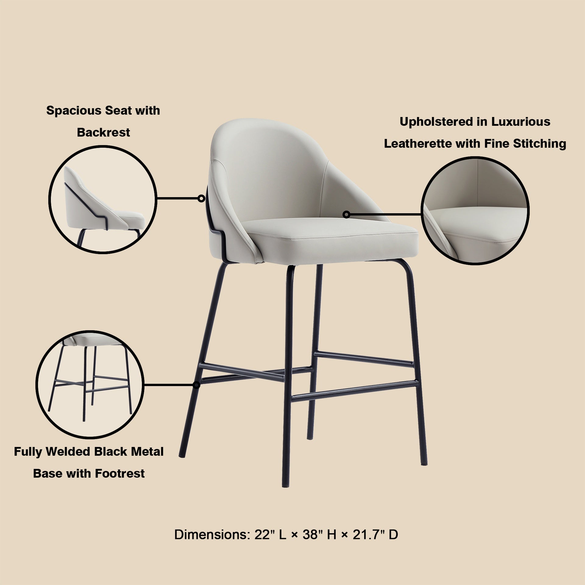 Counter Stool in Stone Gray and Black
