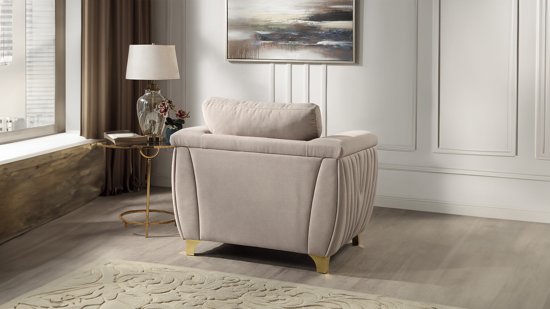 Leena Contemporary Style Upholstery Chair Made with Wood in Gold accent & Beige