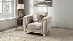 Leena Contemporary Style Upholstery Chair Made with Wood in Gold accent & Beige