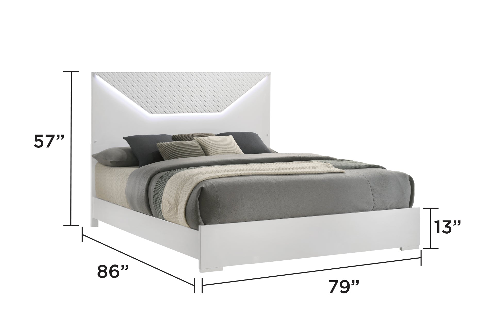 Blanca Modern Style King Bed Made with LED Headboard & Wood in White