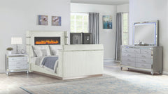 Lavish Modern Style 4 Pc King Bedroom Set Made with Fireplace in Headboard & TV stand in Footboard with Wood in Beige(NJ INVENTORY)