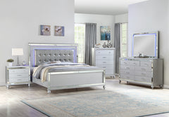 STERLING King 5 PC LED Bedroom set made with wood in Silver Color (CA INVENTORY)