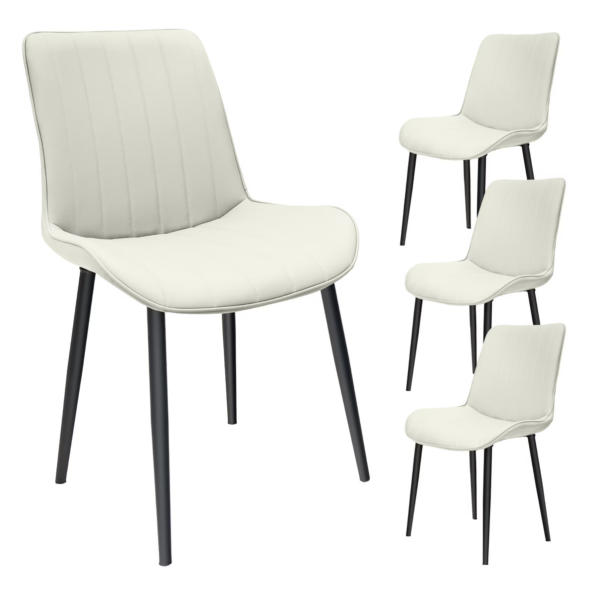 White PU Leather Dining Chair with Metal Legs, Wave Pattern Upholstered Armless Chair Set of 4 for Kitchen, Restaurant, Living, Meeting Room