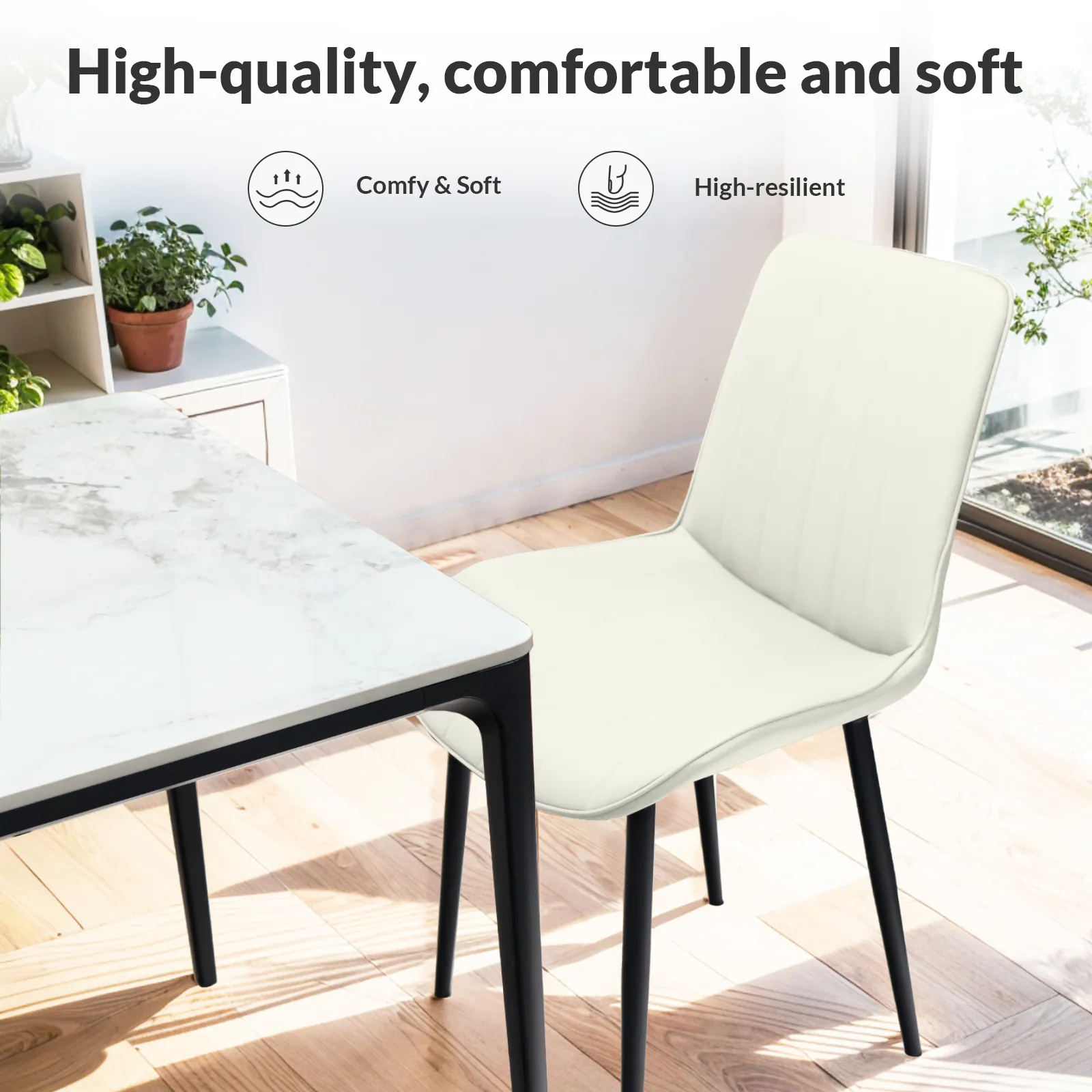 White PU Leather Dining Chair with Metal Legs, Wave Pattern Upholstered Armless Chair Set of 4 for Kitchen, Restaurant, Living, Meeting Room