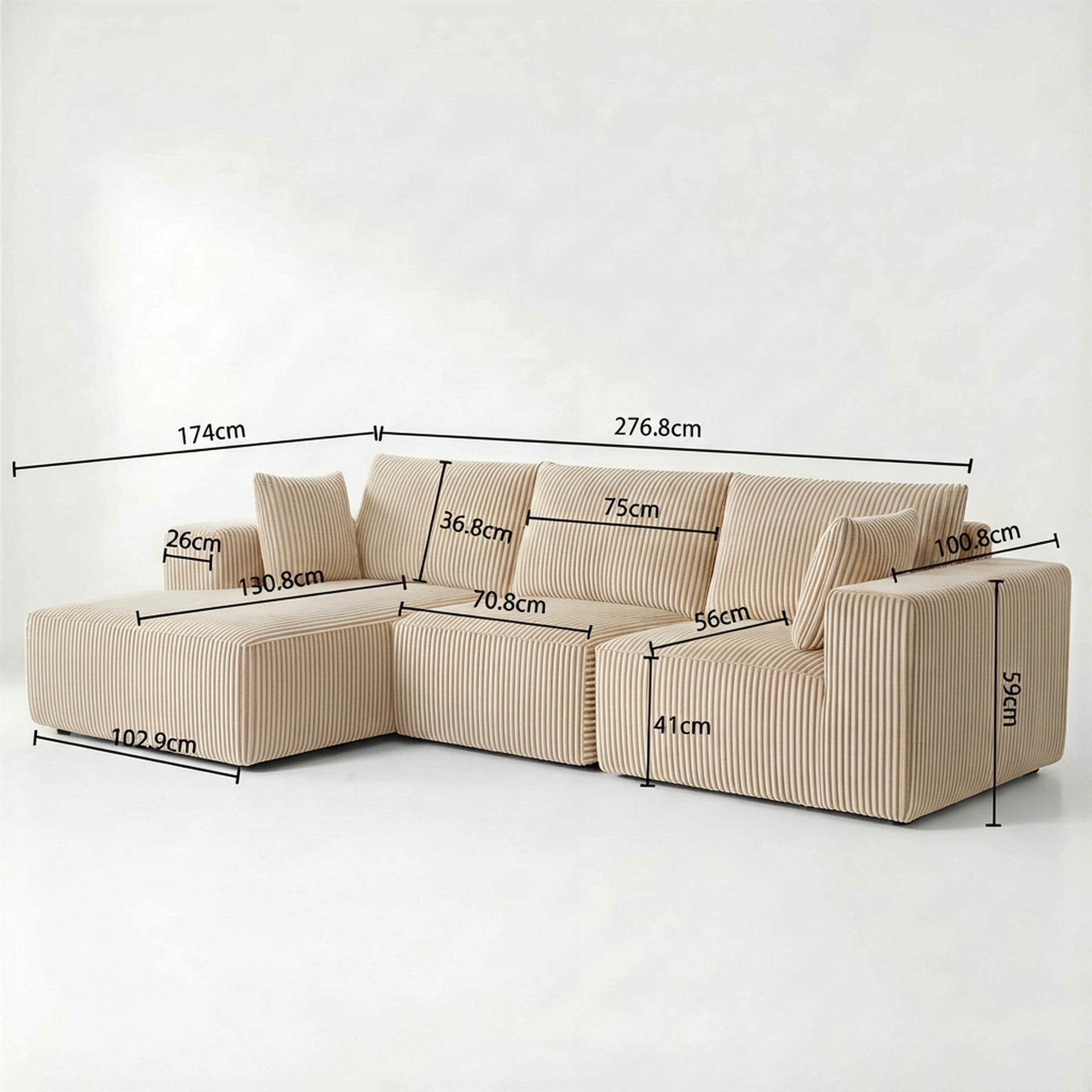 Modular Sectional Sofa, Cloud Sectional Couch with Deep Seat, Modern Modular L-Shape Sofa with Chaise,Upholstered Boneless Couches for Living Room (Corduroy, BEIGE)