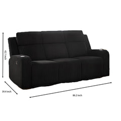Recliner Sofa Couch 3-Seater, Manual Recliner Corduroy, Cup Holders, Flipped Middle Backrest, Wireless Charging Phone,USB Charging Port, Reclining Couch for Living Room Black