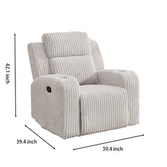 Recliner Sofa Couch 1-Seater, Manual Recliner Corduroy, Cup Holders, Reclining Couch for Living Room Grey