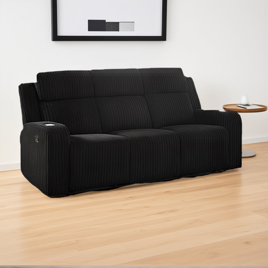 Recliner Sofa Set 1+2+3 Seat, Manual Recliner Corduroy, Flipped Middle Backrest, Music Speaker, USB Charging Port, Wireless Charging Phone, Cup Holders, Reclining Couch for Living Room Black