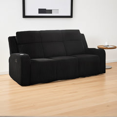 Recliner Sofa Set 1+2+3 Seat, Manual Recliner Corduroy, Flipped Middle Backrest, Music Speaker, USB Charging Port, Wireless Charging Phone, Cup Holders, Reclining Couch for Living Room Black