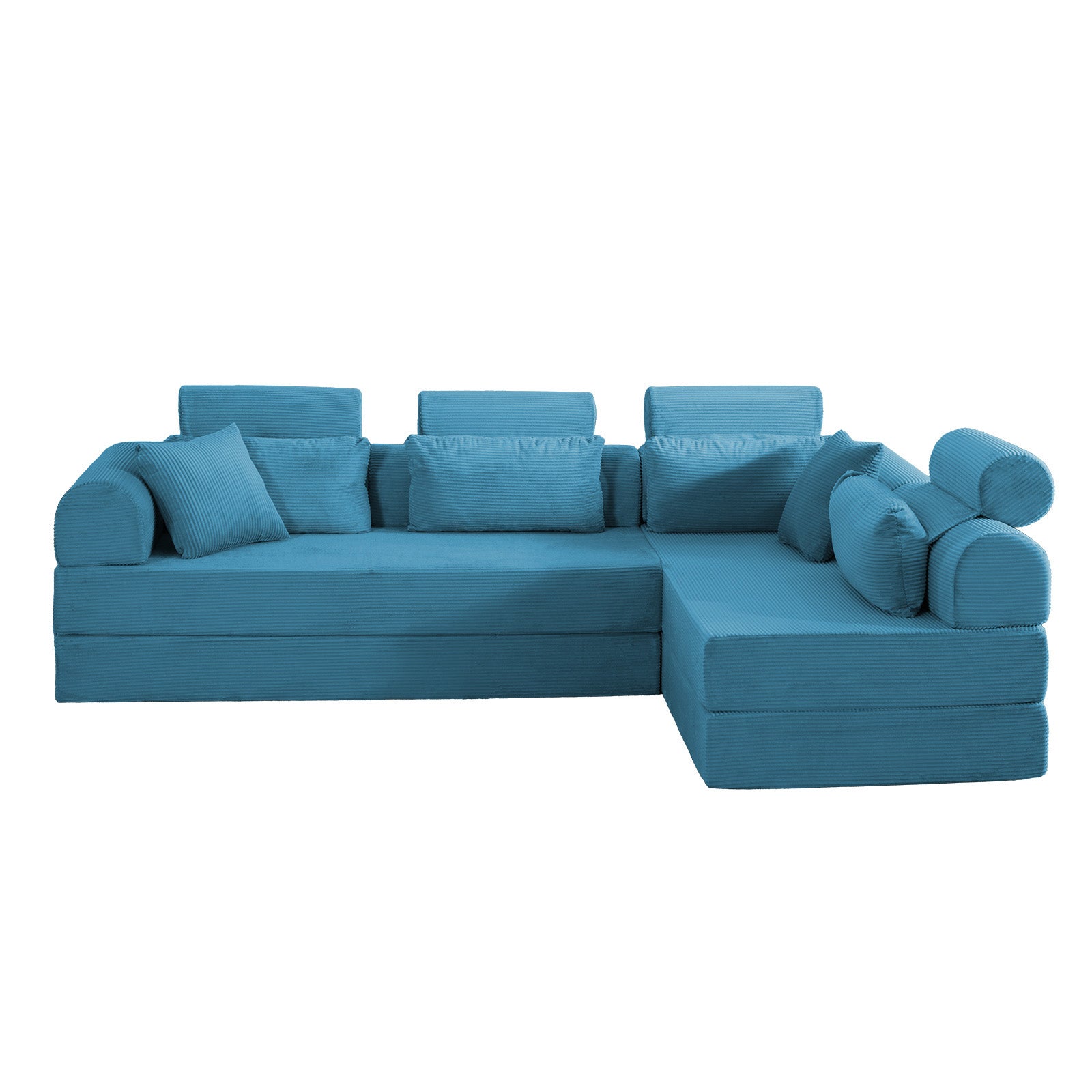 L shape Modular Sectional Sofa, Compressed Sectional Sofa Modern Minimalist Style Corduroy Couch,Unfold into a bed, Bedroom, Comfy Compressed Sofa Couch Space-Efficient Design(Azure)