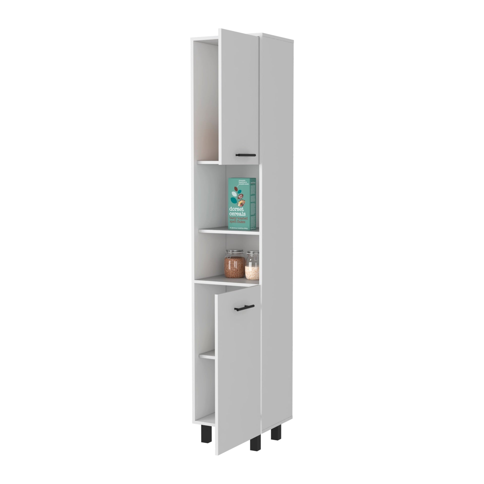 Sheffield 2-Door Pantry Cabinet, with Two 2-Cabinet Spaces and Two Open Shelves